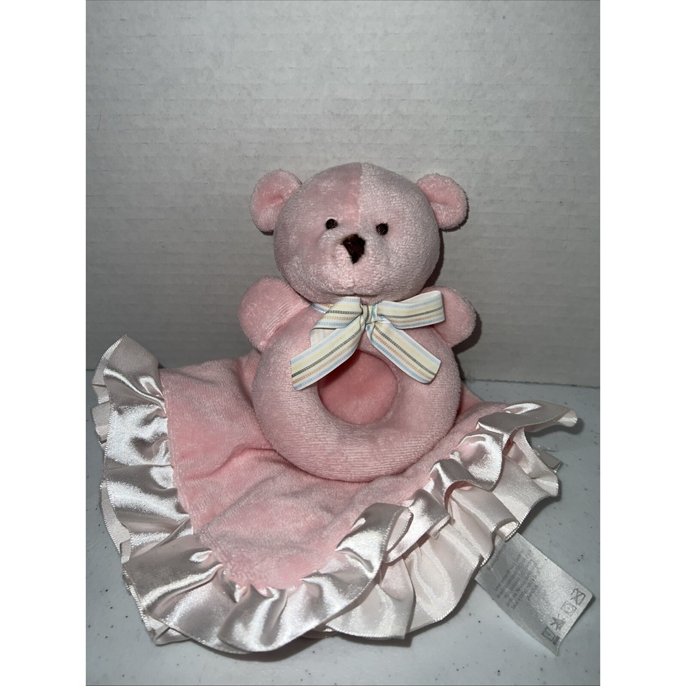 CARTERS Pink Bear Ring Rattle Baby Lovey Security Blanket Satin Ruffle